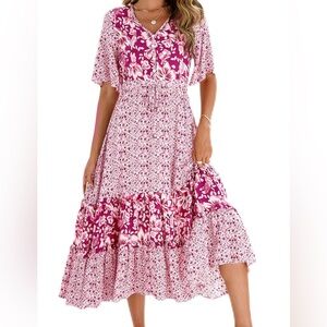 Women’s Pink and Purple Tiered Floral Maxi Dress Size Medium